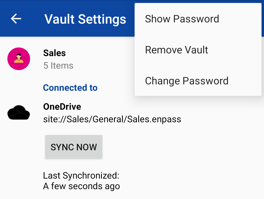 Tap remove vault in the vault settings on Android device 